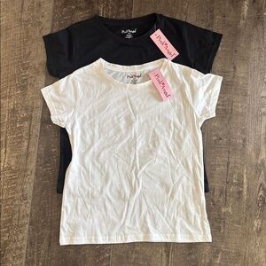 2 Pink Angel Short Sleeve Tees - Black & White size 10/12 classic crewneck NWT